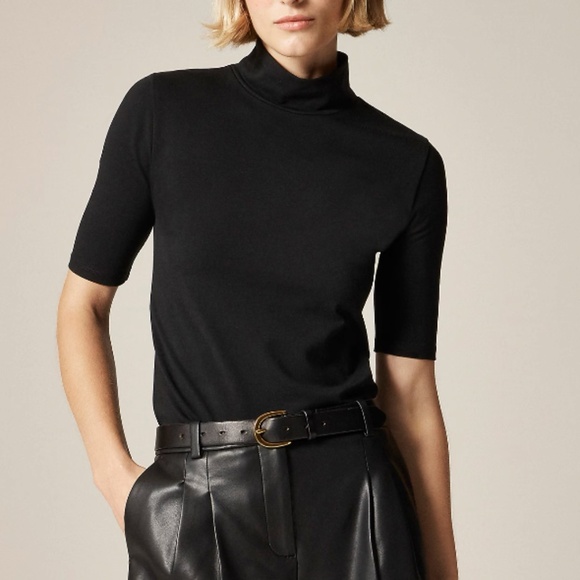 J.Crew Stretch Cotton-blend Mockneck Elbow-sleeve T-shirt in Black - W’s Medium - Picture 1 of 7